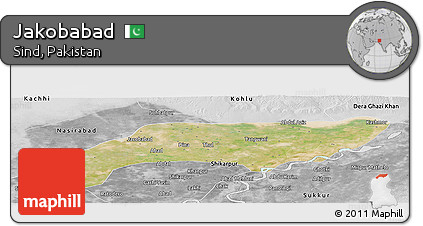 Satellite Panoramic Map of Jakobabad, desaturated