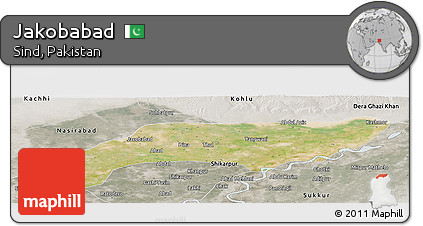 Satellite Panoramic Map of Jakobabad, semi-desaturated