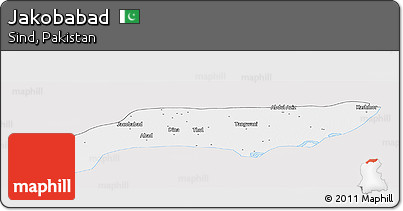 Silver Style Panoramic Map of Jakobabad, single color outside