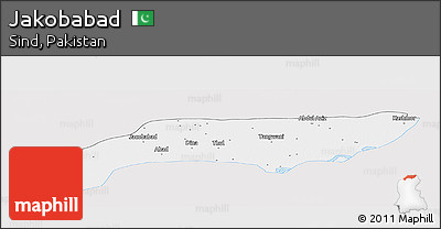 Silver Style Panoramic Map of Jakobabad, single color outside