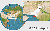 Satellite Location Map of Karachi, highlighted country, within the entire country