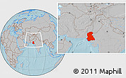 Gray Location Map of Sind, within the entire country, hill shading