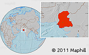 Gray Location Map of Sind, hill shading