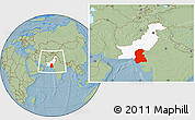 Savanna Style Location Map of Sind, highlighted country, within the entire country, hill shading