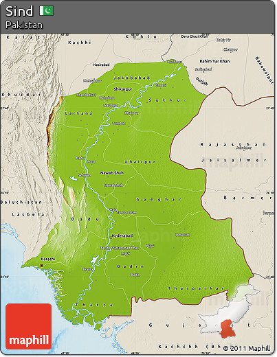 Physical Map of Sind, shaded relief outside