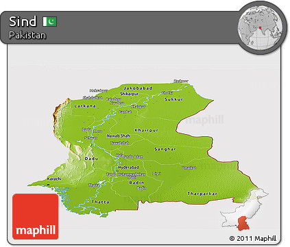 Physical Panoramic Map of Sind, cropped outside