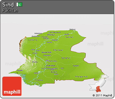 Physical Panoramic Map of Sind, cropped outside