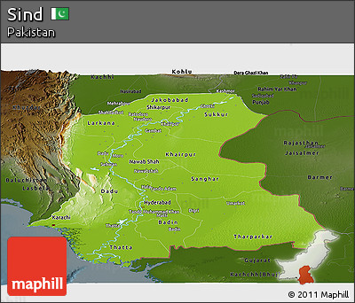 Physical Panoramic Map of Sind, darken