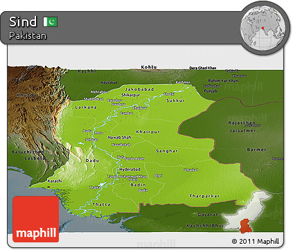 Physical Panoramic Map of Sind, darken