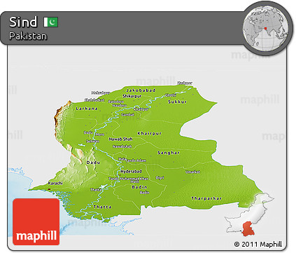 Physical Panoramic Map of Sind, single color outside