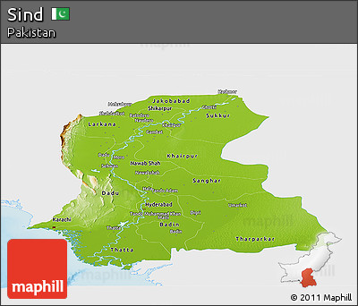 Physical Panoramic Map of Sind, single color outside