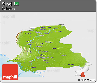 Physical Panoramic Map of Sind, single color outside