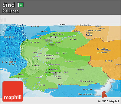 Political Shades Panoramic Map of Sind