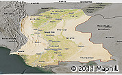Satellite Panoramic Map of Sind, darken, semi-desaturated
