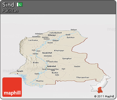Shaded Relief Panoramic Map of Sind, cropped outside
