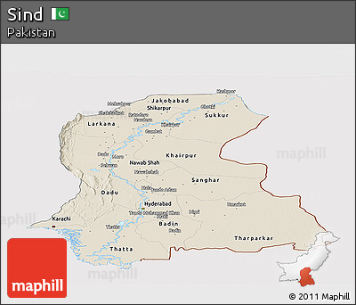 Shaded Relief Panoramic Map of Sind, cropped outside