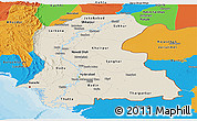 Shaded Relief Panoramic Map of Sind, political outside