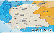 Shaded Relief Panoramic Map of Sind, political shades outside