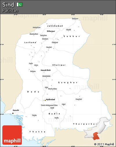 Classic Style Simple Map of Sind, single color outside