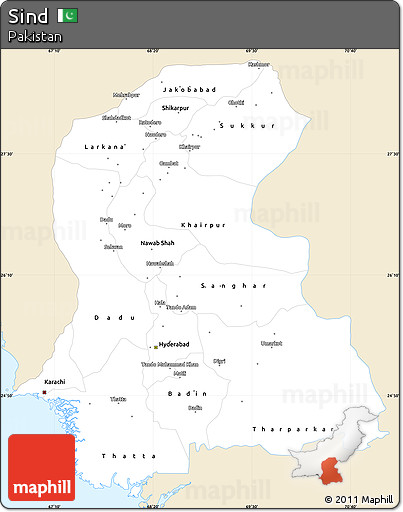 Classic Style Simple Map of Sind, single color outside