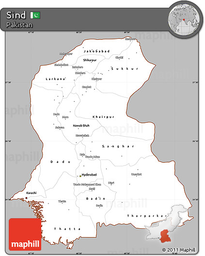 Gray Simple Map of Sind, cropped outside