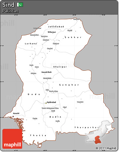 Gray Simple Map of Sind, cropped outside