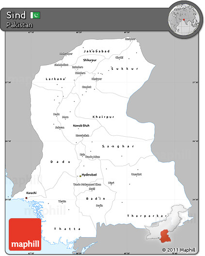 Gray Simple Map of Sind, single color outside