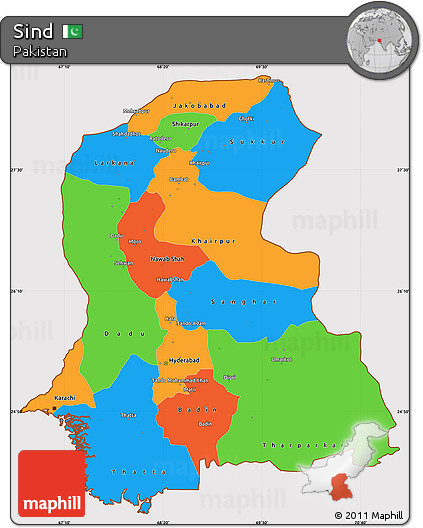 Political Simple Map of Sind, cropped outside