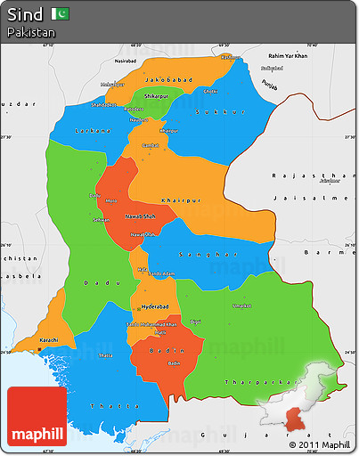 Political Simple Map of Sind, single color outside, borders and labels