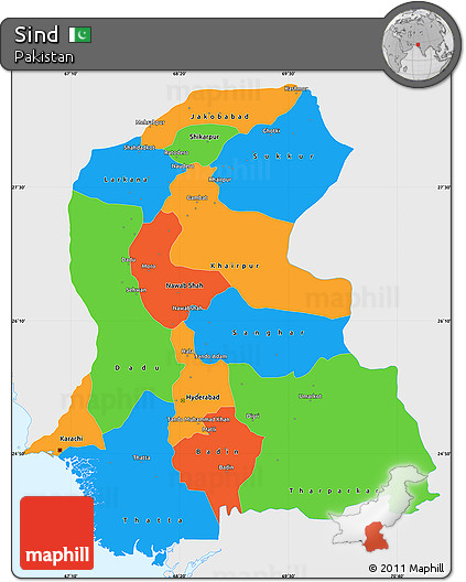 Political Simple Map of Sind, single color outside