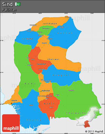Political Simple Map of Sind, single color outside