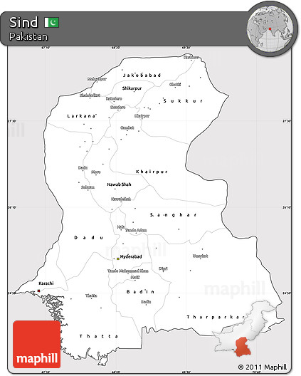 Silver Style Simple Map of Sind, cropped outside