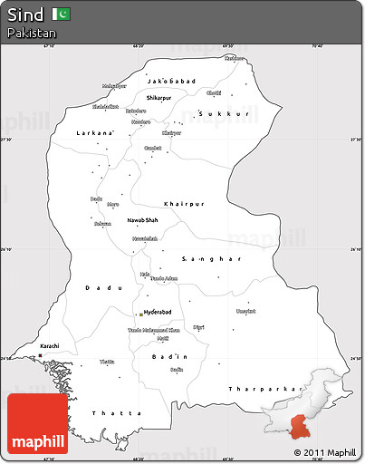 Silver Style Simple Map of Sind, cropped outside