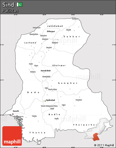 Silver Style Simple Map of Sind, cropped outside