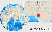 Shaded Relief Location Map of Tharparkar, within the entire country