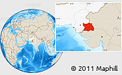 Shaded Relief Location Map of Tharparkar, highlighted country