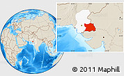 Shaded Relief Location Map of Tharparkar, highlighted parent region