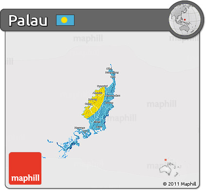 Flag 3D Map of Palau, flag aligned to the middle