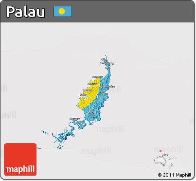 Flag 3D Map of Palau, flag aligned to the middle