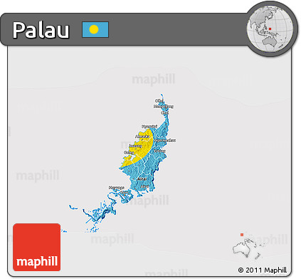 Flag 3D Map of Palau, flag rotated