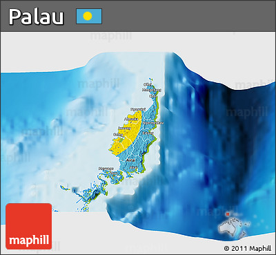 Flag 3D Map of Palau, physical outside, flag aligned to the middle