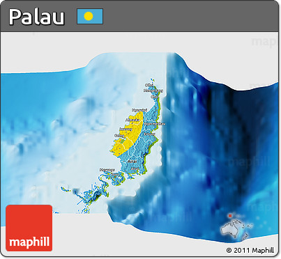 Flag 3D Map of Palau, physical outside, flag aligned to the middle