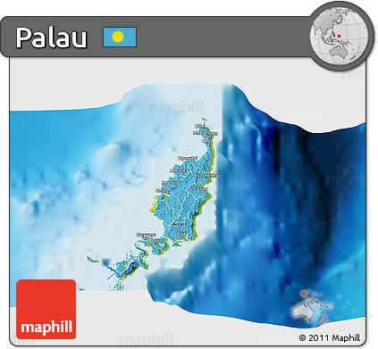 Flag 3D Map of Palau, physical outside