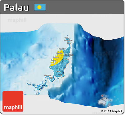 Flag 3D Map of Palau, shaded relief outside, flag rotated