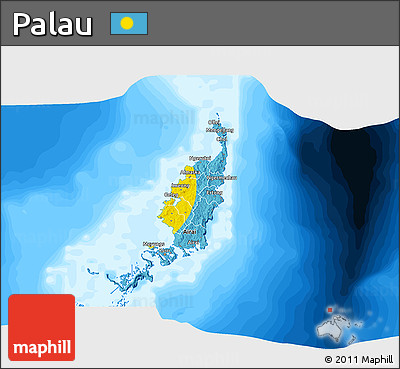 Flag 3D Map of Palau, single color outside, bathymetry sea, flag centered