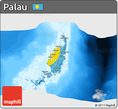 Flag 3D Map of Palau, single color outside, bathymetry sea, flag aligned to the middle