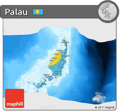 Flag 3D Map of Palau, single color outside, bathymetry sea, flag rotated
