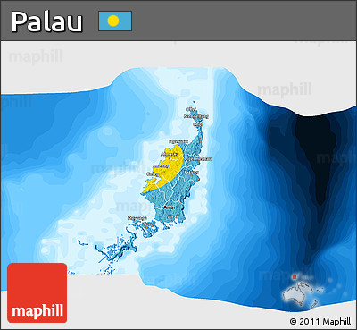 Flag 3D Map of Palau, single color outside, bathymetry sea, flag rotated