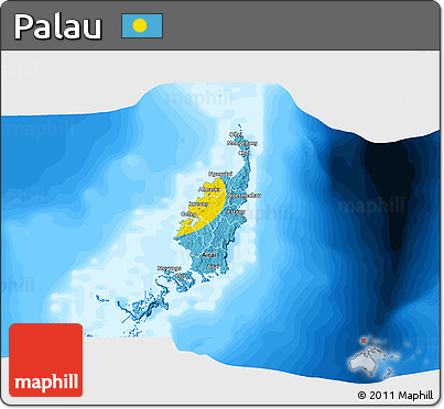 Flag 3D Map of Palau, single color outside, bathymetry sea, flag rotated