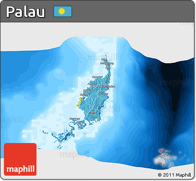 Flag 3D Map of Palau, single color outside, bathymetry sea